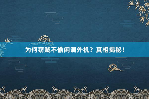 为何窃贼不偷闲调外机？真相揭秘！